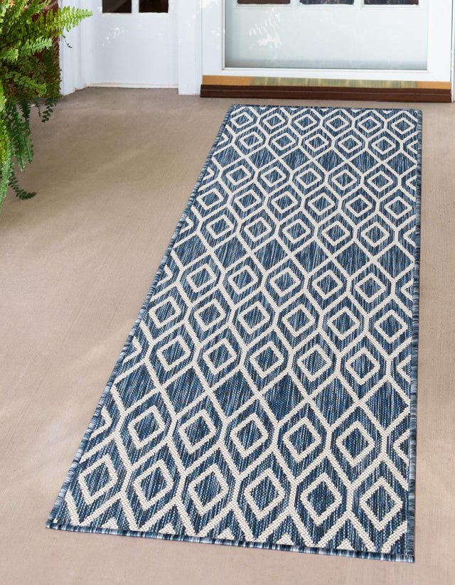Blue 2' x 6' 1 Jill Zarin Outdoor Runner Area Rug Weather Resistant for Patio, Deck, Terrace, Balcony, Porch Durable 100% Polypropylene Carpet for Outside for Sale at Rug Engine