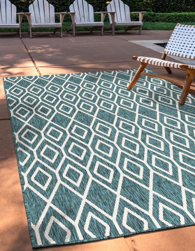 Teal 1' 4 x 1' 4 Jill Zarin Outdoor Sample Area Rug Weather Resistant for Patio, Deck, Terrace, Balcony, Porch Durable 100% Polypropylene Carpet for Outside for Sale at Rug Engine