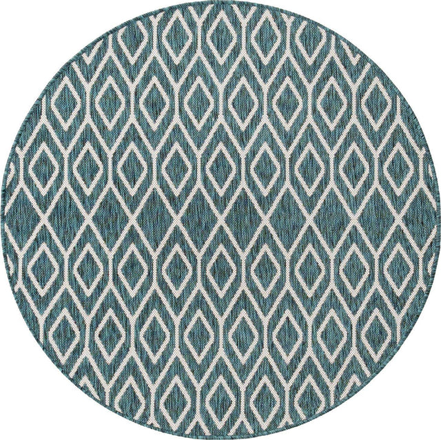Teal 4' 1 x 4' 1 Jill Zarin Outdoor Round Area Rug Weather Resistant for Patio, Deck, Terrace, Balcony, Porch Durable 100% Polypropylene Carpet for Outside for Sale at Rug Engine