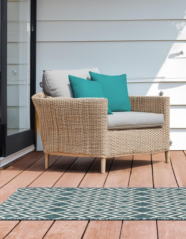 Teal 2' x 8' Jill Zarin Outdoor Runner Area Rug Weather Resistant for Patio, Deck, Terrace, Balcony, Porch Durable 100% Polypropylene Carpet for Outside for Sale at Rug Engine