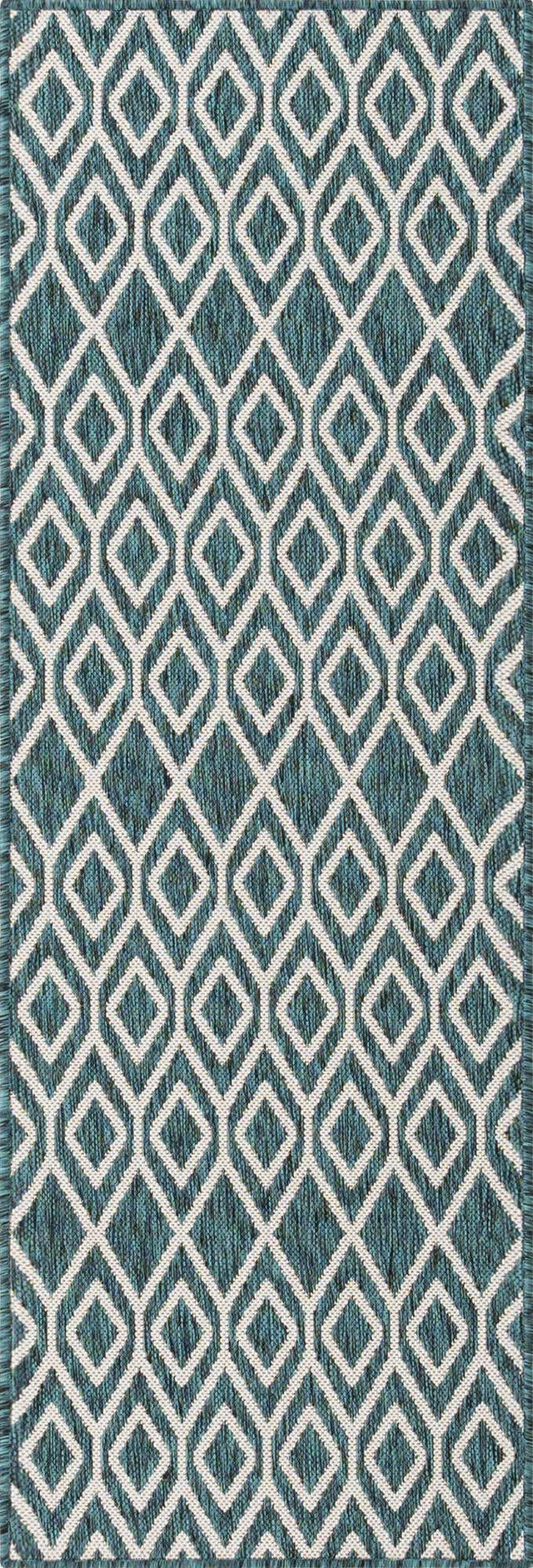 Teal 2' x 6' 1 Jill Zarin Outdoor Runner Area Rug Weather Resistant for Patio, Deck, Terrace, Balcony, Porch Durable 100% Polypropylene Carpet for Outside for Sale at Rug Engine