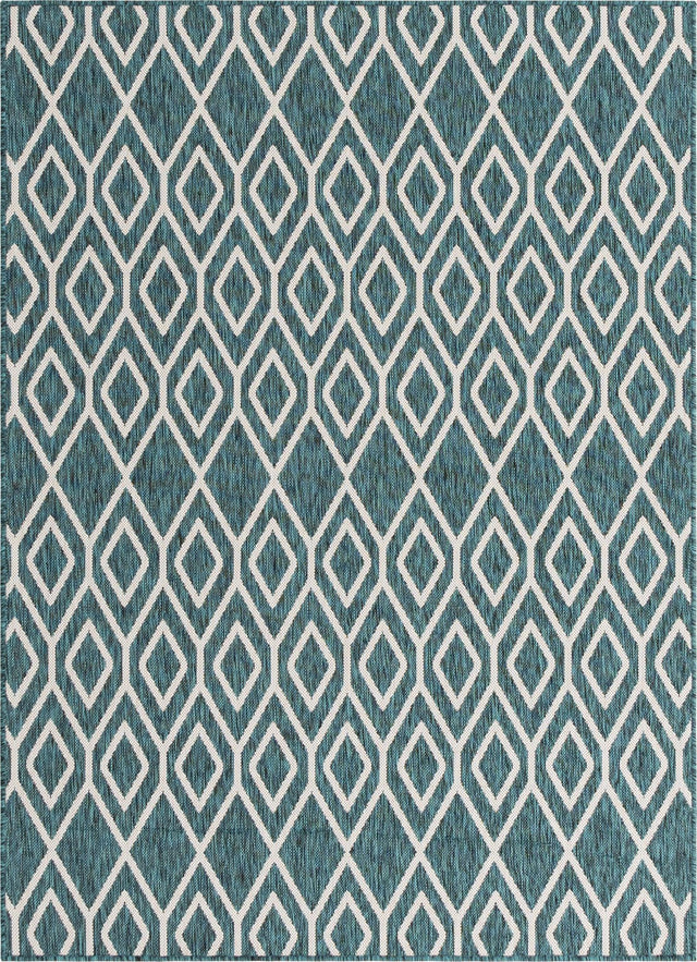 Teal 1' 4 x 1' 4 Jill Zarin Outdoor Sample Area Rug Weather Resistant for Patio, Deck, Terrace, Balcony, Porch Durable 100% Polypropylene Carpet for Outside for Sale at Rug Engine