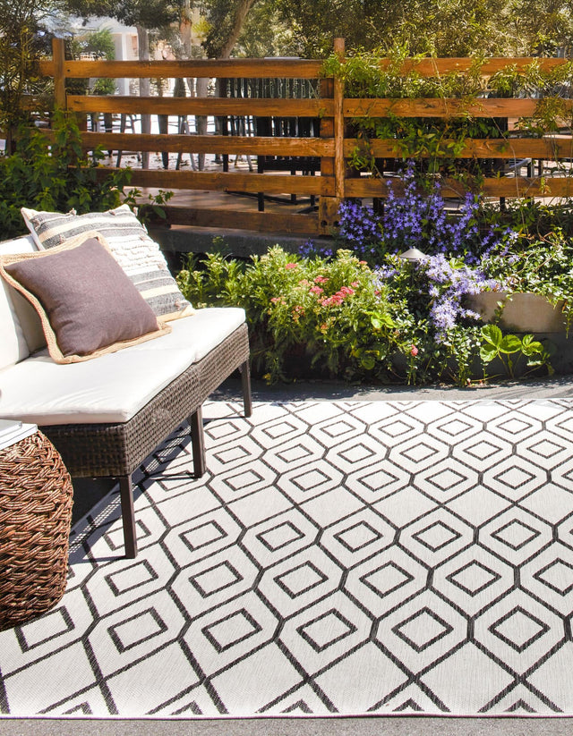 Ivory 7' 10 x 7' 10 Jill Zarin Outdoor Square Area Rug Weather Resistant for Patio, Deck, Terrace, Balcony, Porch Durable 100% Polypropylene Carpet for Outside for Sale at Rug Engine