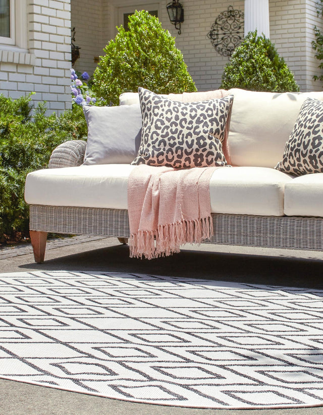 Ivory 7' 10 x 10' Jill Zarin Outdoor Oval Area Rug Weather Resistant for Patio, Deck, Terrace, Balcony, Porch Durable 100% Polypropylene Carpet for Outside for Sale at Rug Engine
