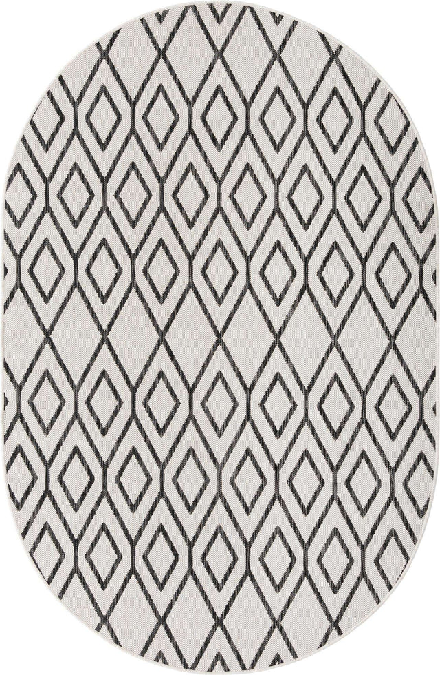 Ivory 5' 3 x 8' Jill Zarin Outdoor Oval Area Rug Weather Resistant for Patio, Deck, Terrace, Balcony, Porch Durable 100% Polypropylene Carpet for Outside for Sale at Rug Engine