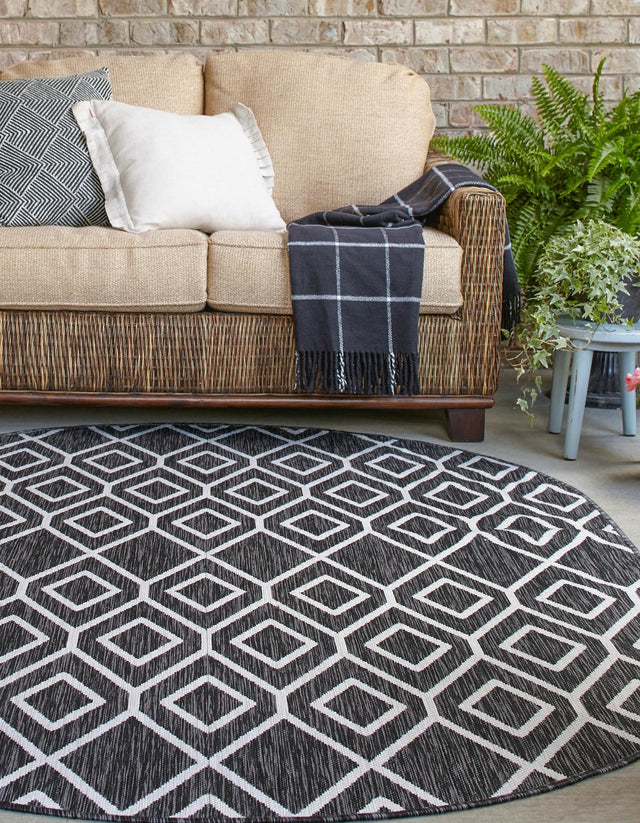 Charcoal Gray 7' 10 x 10' Jill Zarin Outdoor Oval Area Rug Weather Resistant for Patio, Deck, Terrace, Balcony, Porch Durable 100% Polypropylene Carpet for Outside for Sale at Rug Engine
