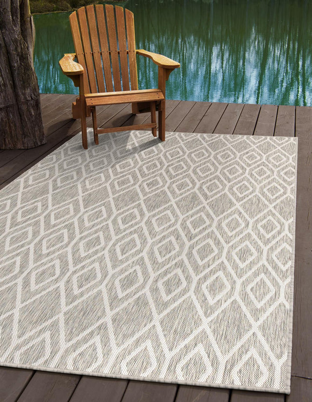 Gray Cream 7' 10 x 10' Jill Zarin Outdoor Rectangle Area Rug Weather Resistant for Patio, Deck, Terrace, Balcony, Porch Durable 100% Polypropylene Carpet for Outside for Sale at Rug Engine
