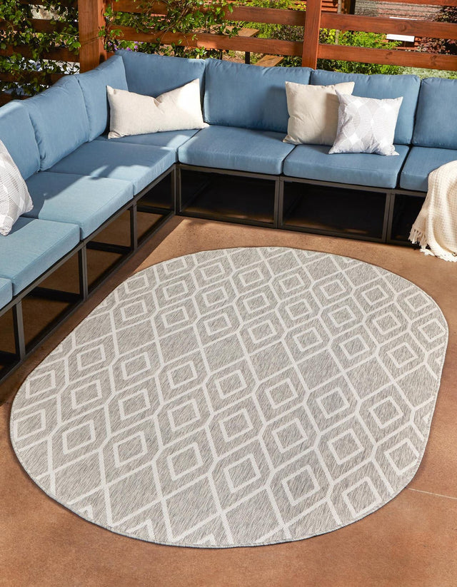 Gray Cream 5' 3 x 8' Jill Zarin Outdoor Oval Area Rug Weather Resistant for Patio, Deck, Terrace, Balcony, Porch Durable 100% Polypropylene Carpet for Outside for Sale at Rug Engine