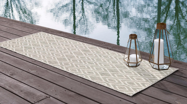 Gray Cream 2' x 8' Jill Zarin Outdoor Runner Area Rug Weather Resistant for Patio, Deck, Terrace, Balcony, Porch Durable 100% Polypropylene Carpet for Outside for Sale at Rug Engine
