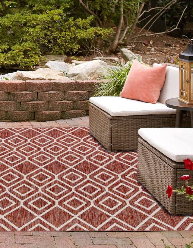 Rust Red 7' 10 x 7' 10 Jill Zarin Outdoor Square Area Rug Weather Resistant for Patio, Deck, Terrace, Balcony, Porch Durable 100% Polypropylene Carpet for Outside for Sale at Rug Engine