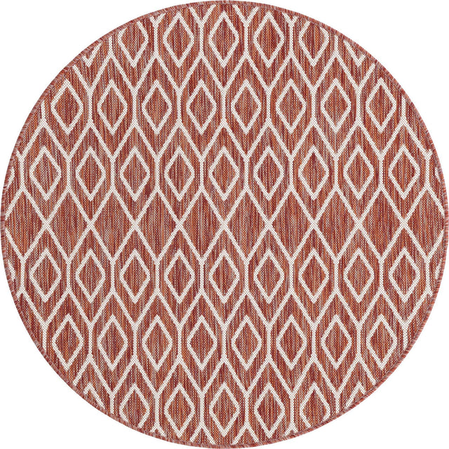 Rust Red 4' 1 x 4' 1 Jill Zarin Outdoor Round Area Rug Weather Resistant for Patio, Deck, Terrace, Balcony, Porch Durable 100% Polypropylene Carpet for Outside for Sale at Rug Engine