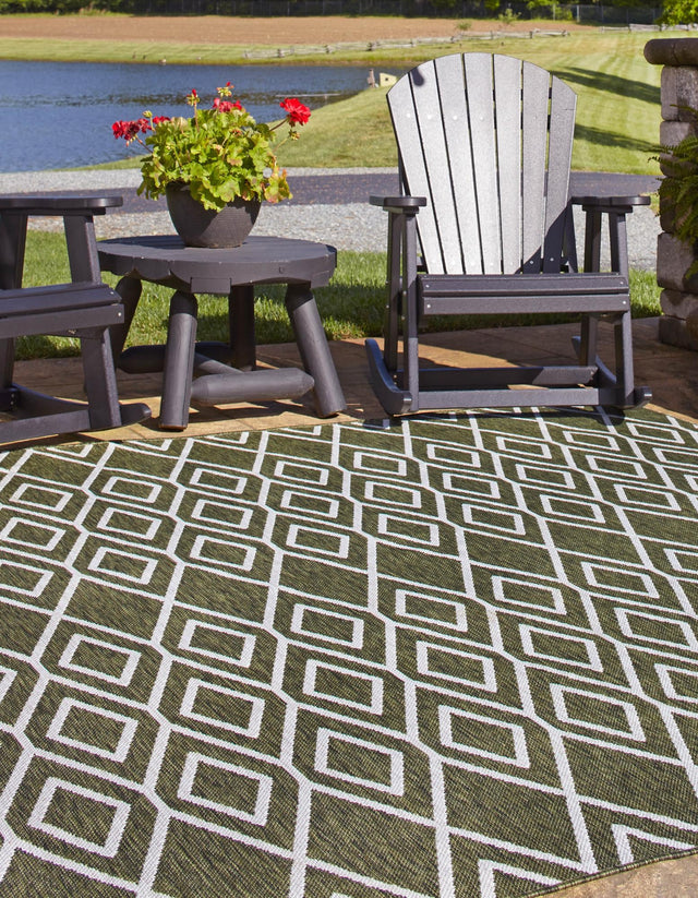 Green 7' 10 x 7' 10 Jill Zarin Outdoor Square Area Rug Weather Resistant for Patio, Deck, Terrace, Balcony, Porch Durable 100% Polypropylene Carpet for Outside for Sale at Rug Engine