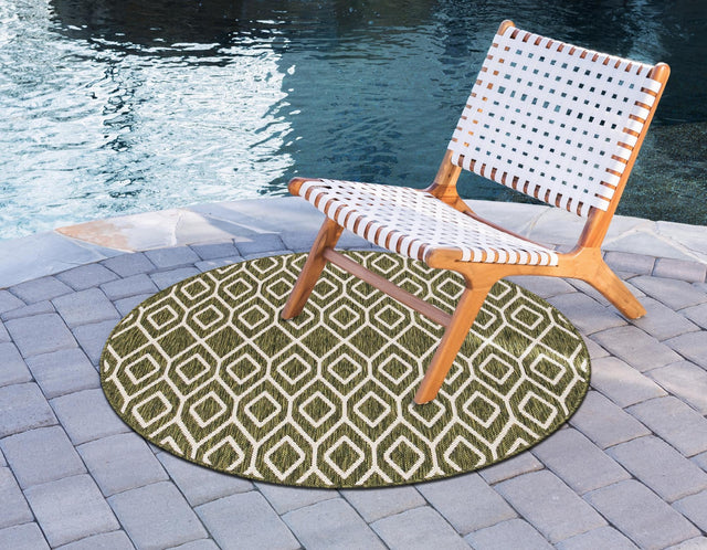 Green 6' 7 x 6' 7 Jill Zarin Outdoor Round Area Rug Weather Resistant for Patio, Deck, Terrace, Balcony, Porch Durable 100% Polypropylene Carpet for Outside for Sale at Rug Engine