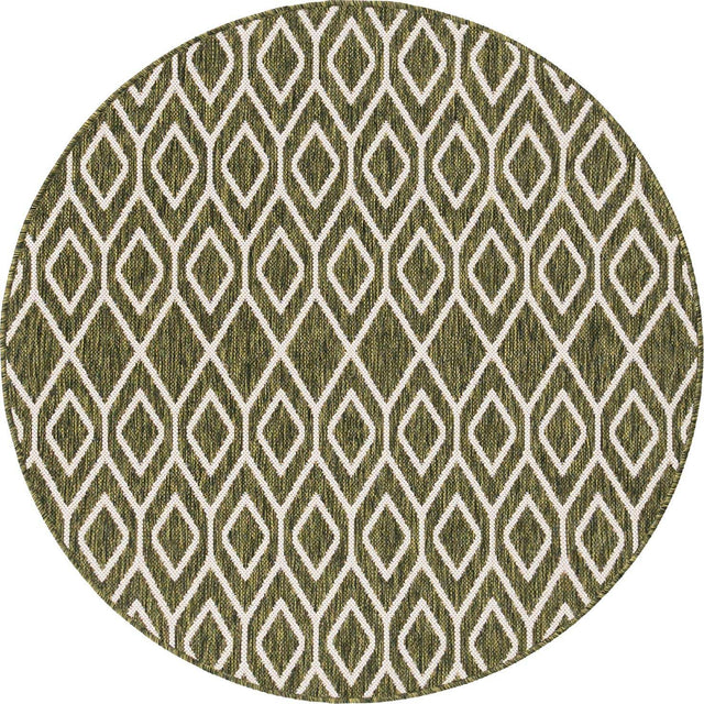 Green 4' 1 x 4' 1 Jill Zarin Outdoor Round Area Rug Weather Resistant for Patio, Deck, Terrace, Balcony, Porch Durable 100% Polypropylene Carpet for Outside for Sale at Rug Engine