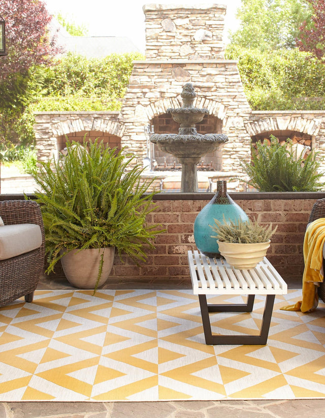 Yellow 7' 10 x 7' 10 Jill Zarin Outdoor Square Area Rug Weather Resistant for Patio, Deck, Terrace, Balcony, Porch Durable 100% Polypropylene Carpet for Outside for Sale at Rug Engine