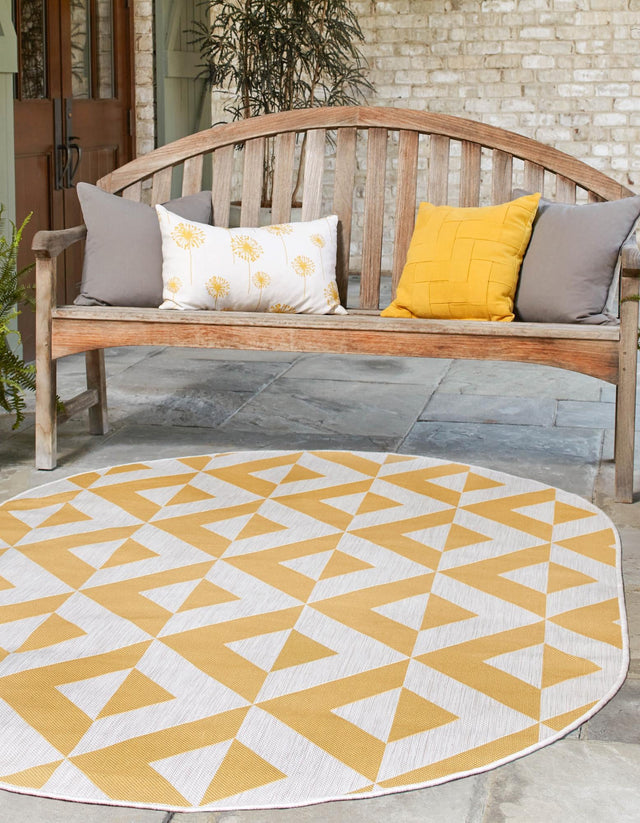 Yellow 5' 3 x 8' Jill Zarin Outdoor Oval Area Rug Weather Resistant for Patio, Deck, Terrace, Balcony, Porch Durable 100% Polypropylene Carpet for Outside for Sale at Rug Engine