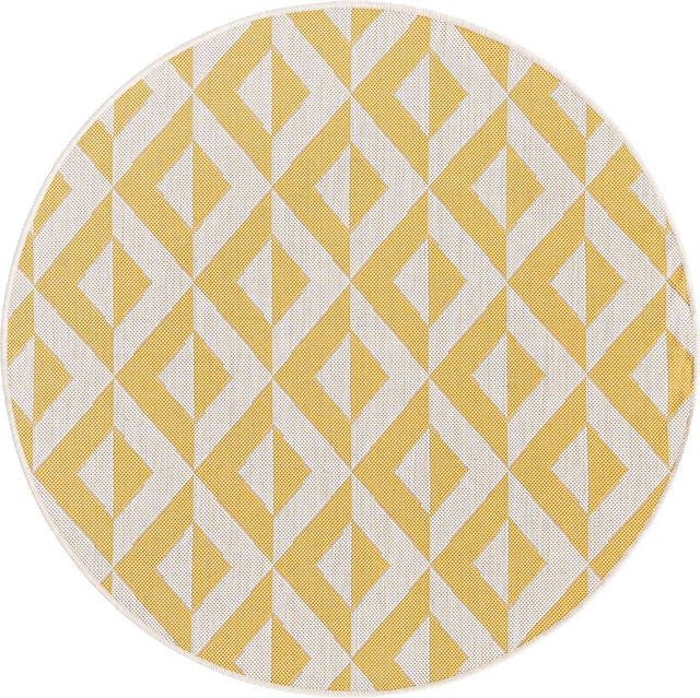 Yellow 4' 1 x 4' 1 Jill Zarin Outdoor Round Area Rug Weather Resistant for Patio, Deck, Terrace, Balcony, Porch Durable 100% Polypropylene Carpet for Outside for Sale at Rug Engine
