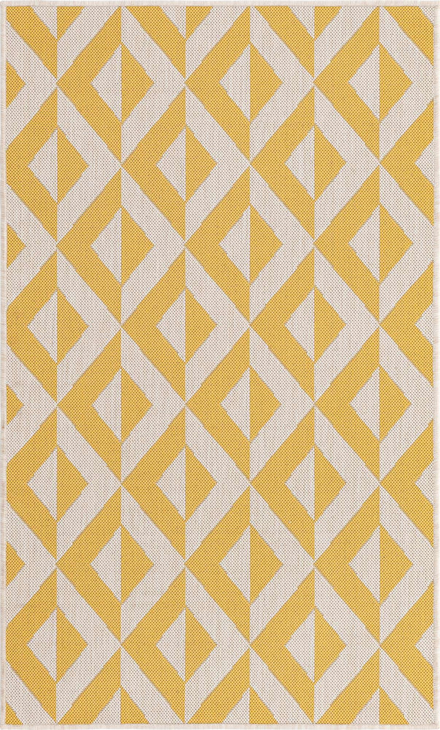 Yellow 3' 1 x 5' 3 Jill Zarin Outdoor Rectangle Area Rug Weather Resistant for Patio, Deck, Terrace, Balcony, Porch Durable 100% Polypropylene Carpet for Outside for Sale at Rug Engine
