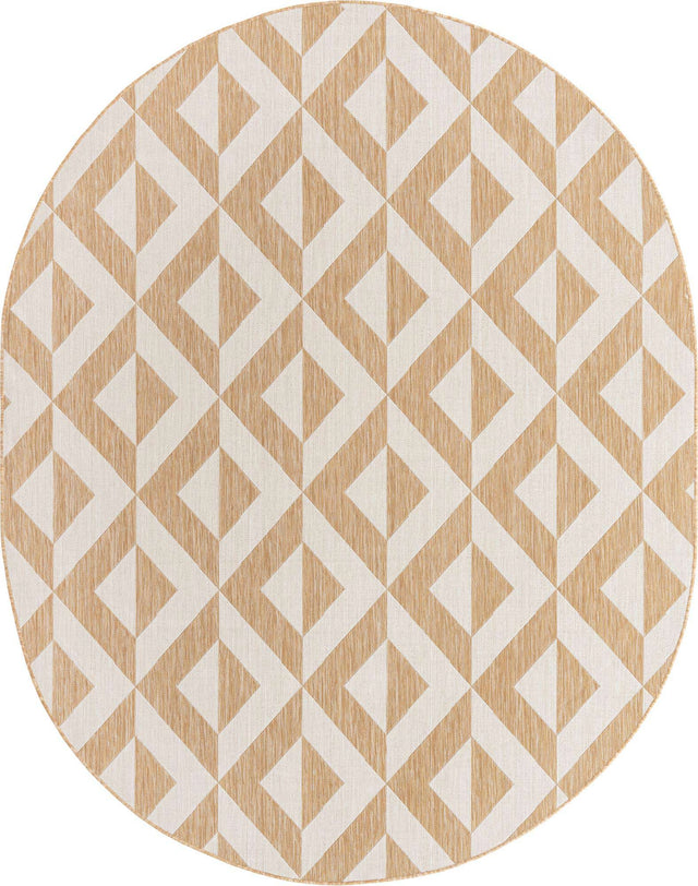 Beige 7' 10 x 10' Jill Zarin Outdoor Oval Area Rug Weather Resistant for Patio, Deck, Terrace, Balcony, Porch Durable 100% Polypropylene Carpet for Outside for Sale at Rug Engine