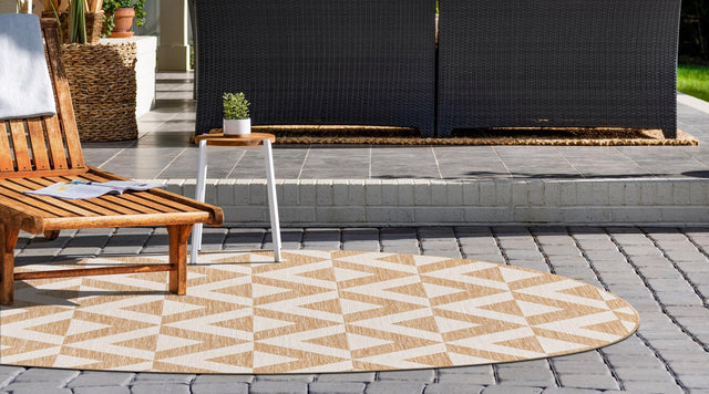 Beige 6' 7 x 6' 7 Jill Zarin Outdoor Round Area Rug Weather Resistant for Patio, Deck, Terrace, Balcony, Porch Durable 100% Polypropylene Carpet for Outside for Sale at Rug Engine