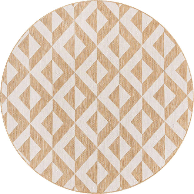 Beige 6' 7 x 6' 7 Jill Zarin Outdoor Round Area Rug Weather Resistant for Patio, Deck, Terrace, Balcony, Porch Durable 100% Polypropylene Carpet for Outside for Sale at Rug Engine