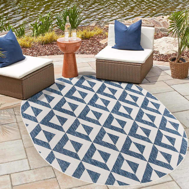 Blue 5' 3 x 8' Jill Zarin Outdoor Oval Area Rug Weather Resistant for Patio, Deck, Terrace, Balcony, Porch Durable 100% Polypropylene Carpet for Outside for Sale at Rug Engine
