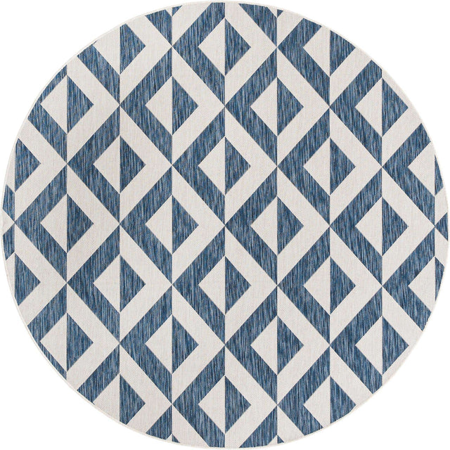 Blue 6' 7 x 6' 7 Jill Zarin Outdoor Round Area Rug Weather Resistant for Patio, Deck, Terrace, Balcony, Porch Durable 100% Polypropylene Carpet for Outside for Sale at Rug Engine