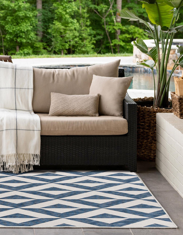 Blue 4' 1 x 6' 1 Jill Zarin Outdoor Rectangle Area Rug Weather Resistant for Patio, Deck, Terrace, Balcony, Porch Durable 100% Polypropylene Carpet for Outside for Sale at Rug Engine