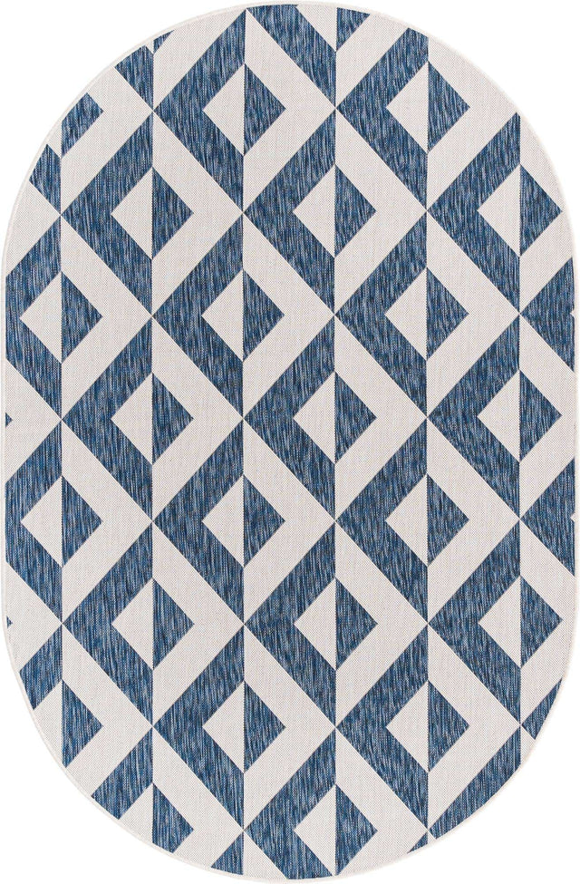 Blue 5' 3 x 8' Jill Zarin Outdoor Oval Area Rug Weather Resistant for Patio, Deck, Terrace, Balcony, Porch Durable 100% Polypropylene Carpet for Outside for Sale at Rug Engine
