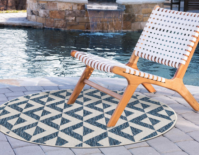 Blue 4' 1 x 4' 1 Jill Zarin Outdoor Round Area Rug Weather Resistant for Patio, Deck, Terrace, Balcony, Porch Durable 100% Polypropylene Carpet for Outside for Sale at Rug Engine