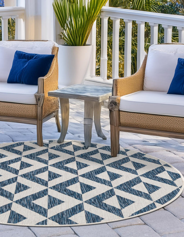 Blue 6' 7 x 6' 7 Jill Zarin Outdoor Round Area Rug Weather Resistant for Patio, Deck, Terrace, Balcony, Porch Durable 100% Polypropylene Carpet for Outside for Sale at Rug Engine