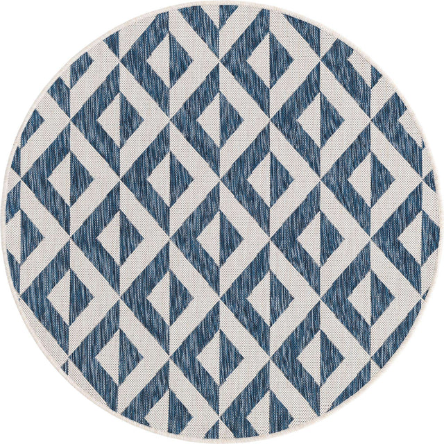 Blue 4' 1 x 4' 1 Jill Zarin Outdoor Round Area Rug Weather Resistant for Patio, Deck, Terrace, Balcony, Porch Durable 100% Polypropylene Carpet for Outside for Sale at Rug Engine