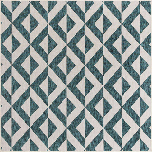 Teal 7' 10 x 7' 10 Jill Zarin Outdoor Square Area Rug Weather Resistant for Patio, Deck, Terrace, Balcony, Porch Durable 100% Polypropylene Carpet for Outside for Sale at Rug Engine