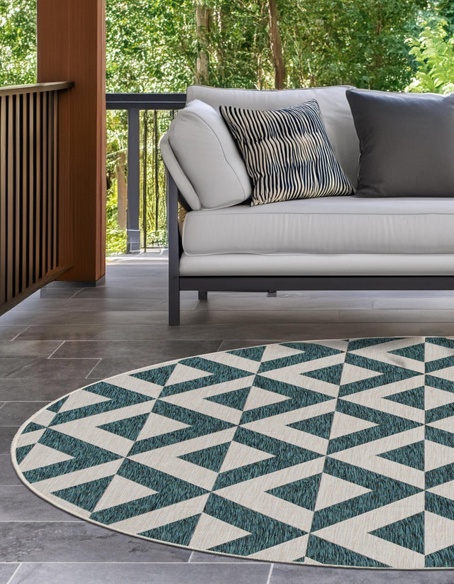 Teal 6' 7 x 6' 7 Jill Zarin Outdoor Round Area Rug Weather Resistant for Patio, Deck, Terrace, Balcony, Porch Durable 100% Polypropylene Carpet for Outside for Sale at Rug Engine