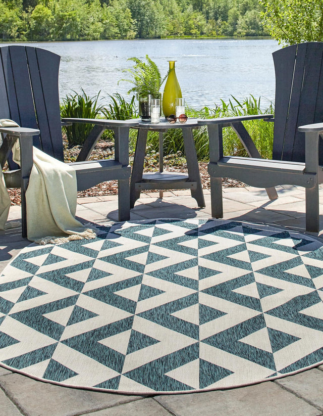 Teal 7' 10 x 10' Jill Zarin Outdoor Oval Area Rug Weather Resistant for Patio, Deck, Terrace, Balcony, Porch Durable 100% Polypropylene Carpet for Outside for Sale at Rug Engine
