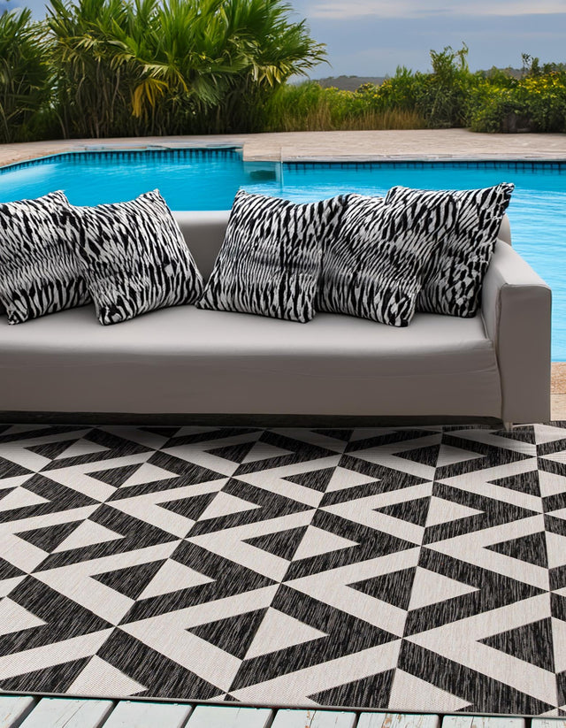 Charcoal Gray 7' 10 x 7' 10 Jill Zarin Outdoor Square Area Rug Weather Resistant for Patio, Deck, Terrace, Balcony, Porch Durable 100% Polypropylene Carpet for Outside for Sale at Rug Engine