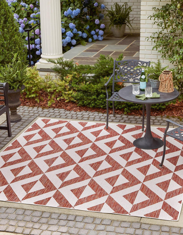 Rust Red 7' 10 x 7' 10 Jill Zarin Outdoor Square Area Rug Weather Resistant for Patio, Deck, Terrace, Balcony, Porch Durable 100% Polypropylene Carpet for Outside for Sale at Rug Engine