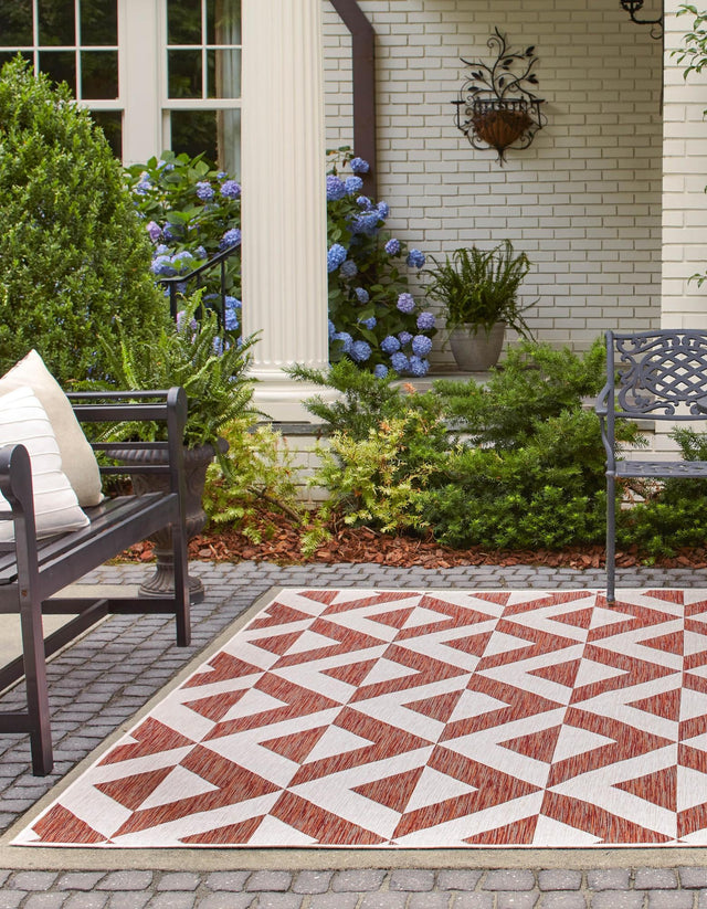 Rust Red 7' 10 x 7' 10 Jill Zarin Outdoor Square Area Rug Weather Resistant for Patio, Deck, Terrace, Balcony, Porch Durable 100% Polypropylene Carpet for Outside for Sale at Rug Engine