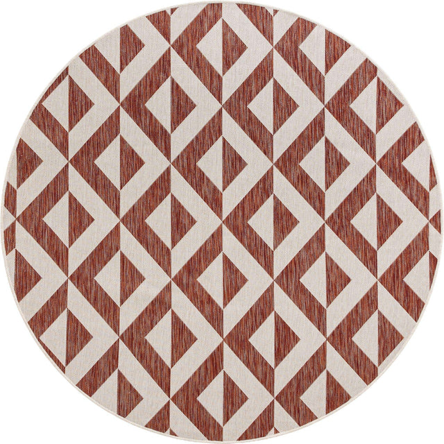Rust Red 6' 7 x 6' 7 Jill Zarin Outdoor Round Area Rug Weather Resistant for Patio, Deck, Terrace, Balcony, Porch Durable 100% Polypropylene Carpet for Outside for Sale at Rug Engine