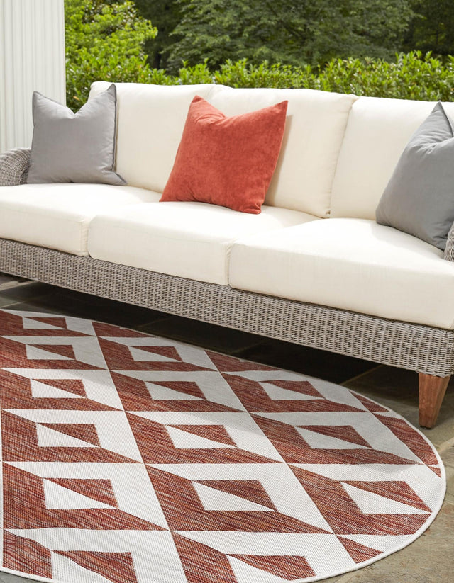 Rust Red 7' 10 x 10' Jill Zarin Outdoor Oval Area Rug Weather Resistant for Patio, Deck, Terrace, Balcony, Porch Durable 100% Polypropylene Carpet for Outside for Sale at Rug Engine