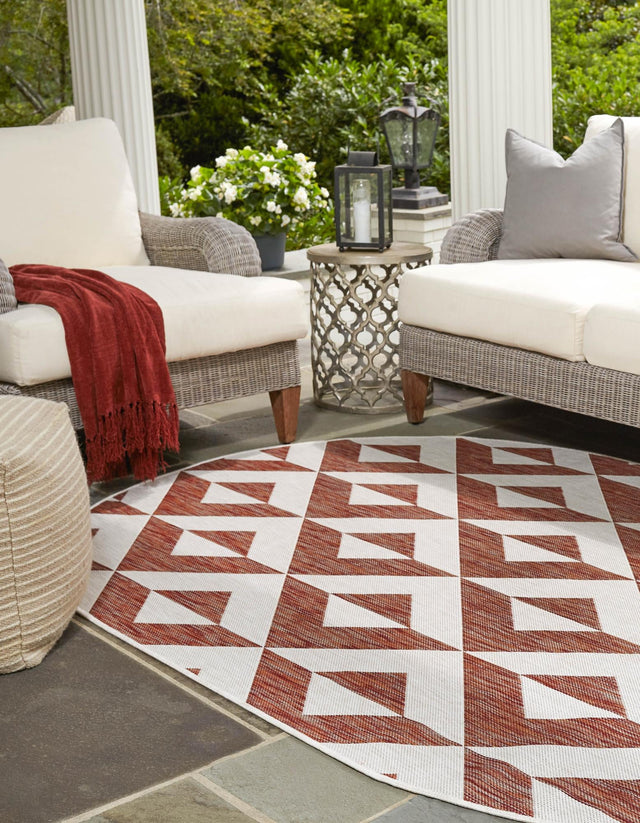 Rust Red 7' 10 x 10' Jill Zarin Outdoor Oval Area Rug Weather Resistant for Patio, Deck, Terrace, Balcony, Porch Durable 100% Polypropylene Carpet for Outside for Sale at Rug Engine