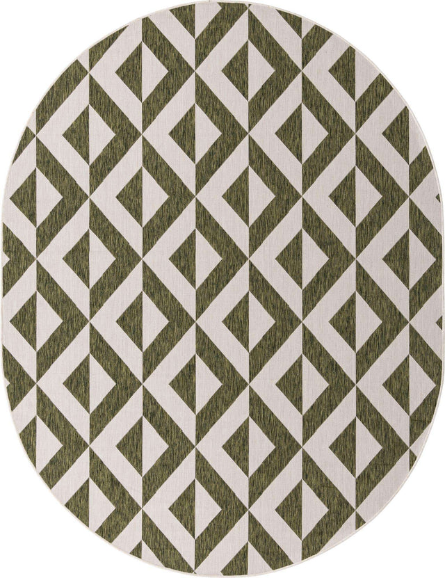 Green 7' 10 x 10' Jill Zarin Outdoor Oval Area Rug Weather Resistant for Patio, Deck, Terrace, Balcony, Porch Durable 100% Polypropylene Carpet for Outside for Sale at Rug Engine