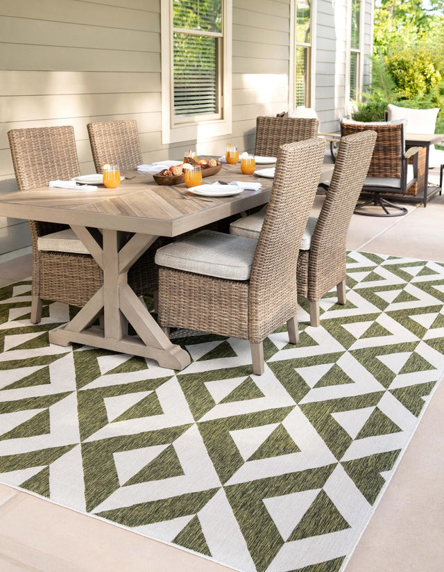 Green 5' 3 x 8' Jill Zarin Outdoor Rectangle Area Rug Weather Resistant for Patio, Deck, Terrace, Balcony, Porch Durable 100% Polypropylene Carpet for Outside for Sale at Rug Engine