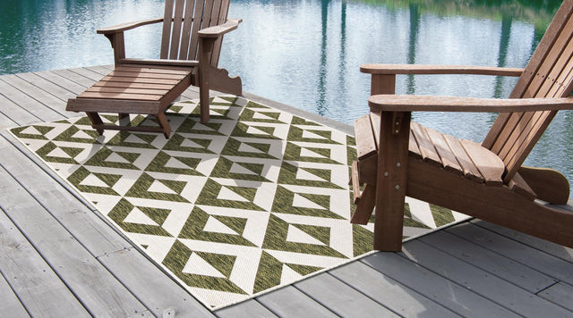 Green 5' 3 x 8' Jill Zarin Outdoor Rectangle Area Rug Weather Resistant for Patio, Deck, Terrace, Balcony, Porch Durable 100% Polypropylene Carpet for Outside for Sale at Rug Engine