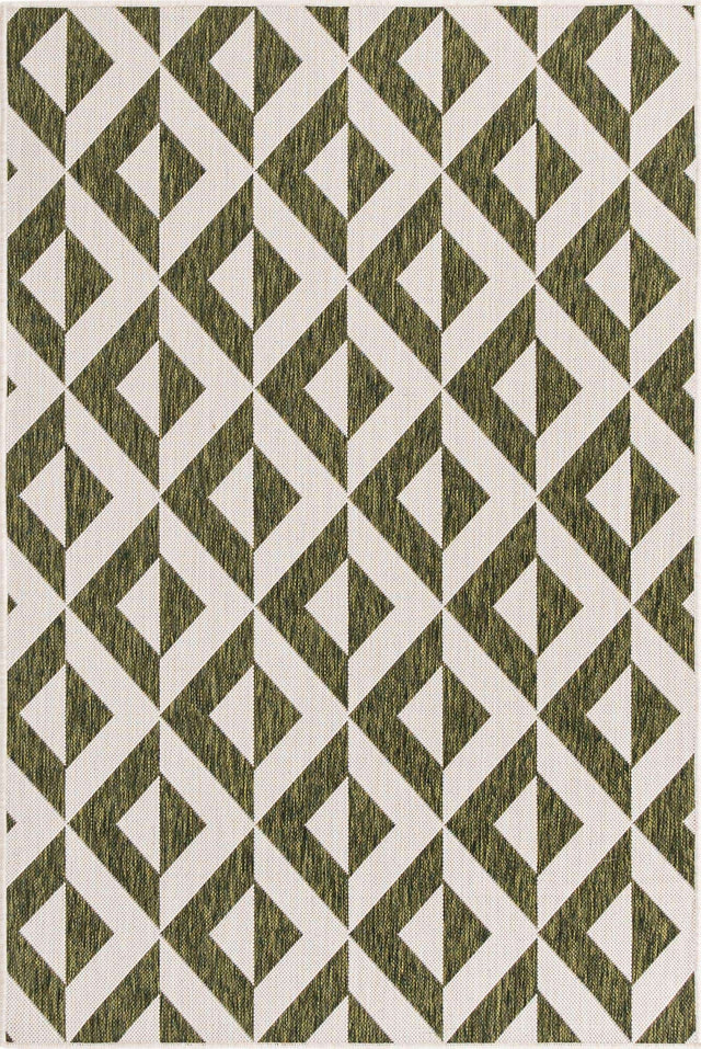 Green 4' 1 x 6' 1 Jill Zarin Outdoor Rectangle Area Rug Weather Resistant for Patio, Deck, Terrace, Balcony, Porch Durable 100% Polypropylene Carpet for Outside for Sale at Rug Engine