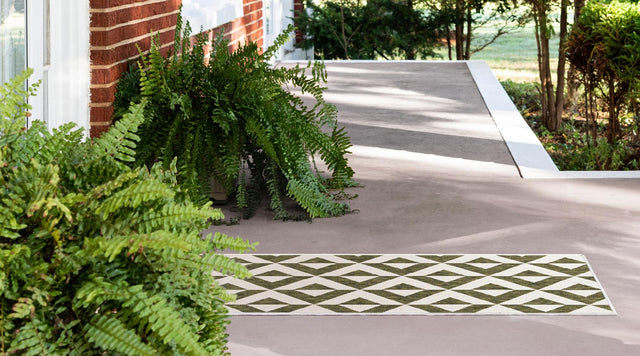 Green 2' x 8' Jill Zarin Outdoor Runner Area Rug Weather Resistant for Patio, Deck, Terrace, Balcony, Porch Durable 100% Polypropylene Carpet for Outside for Sale at Rug Engine