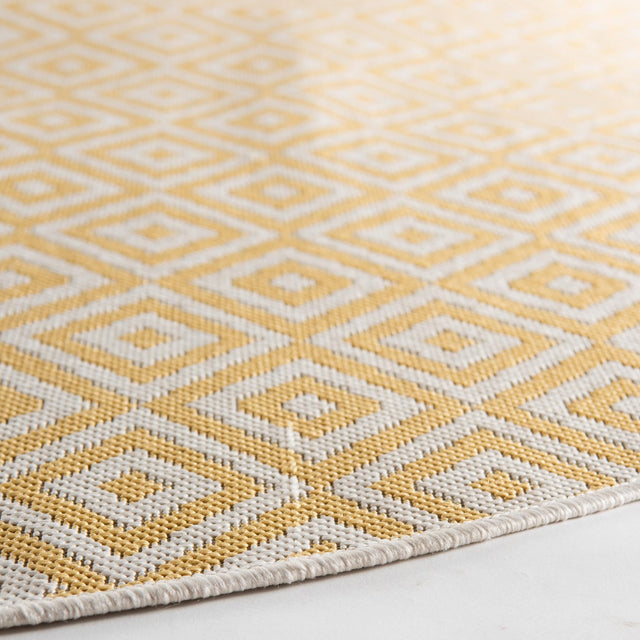 Yellow Ivory 6' 7 x 6' 7 Jill Zarin Outdoor Round Area Rug Weather Resistant for Patio, Deck, Terrace, Balcony, Porch Durable 100% Polypropylene Carpet for Outside for Sale at Rug Engine