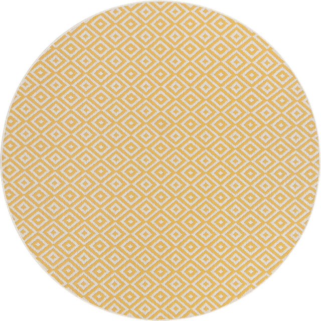 Yellow Ivory 6' 7 x 6' 7 Jill Zarin Outdoor Round Area Rug Weather Resistant for Patio, Deck, Terrace, Balcony, Porch Durable 100% Polypropylene Carpet for Outside for Sale at Rug Engine