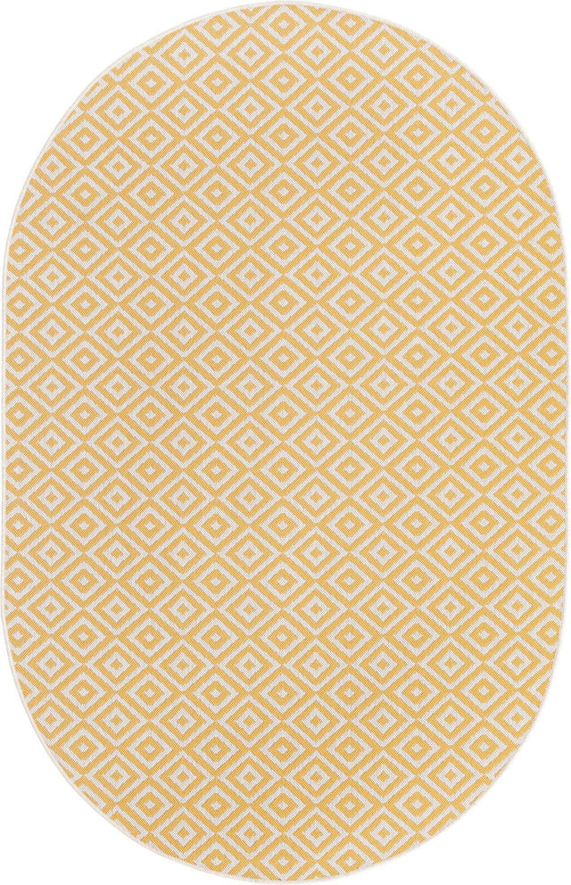 Yellow Ivory 5' 3 x 8' Jill Zarin Outdoor Oval Area Rug Weather Resistant for Patio, Deck, Terrace, Balcony, Porch Durable 100% Polypropylene Carpet for Outside for Sale at Rug Engine