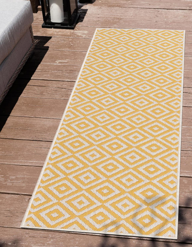 Yellow Ivory 2' x 6' 1 Jill Zarin Outdoor Runner Area Rug Weather Resistant for Patio, Deck, Terrace, Balcony, Porch Durable 100% Polypropylene Carpet for Outside for Sale at Rug Engine